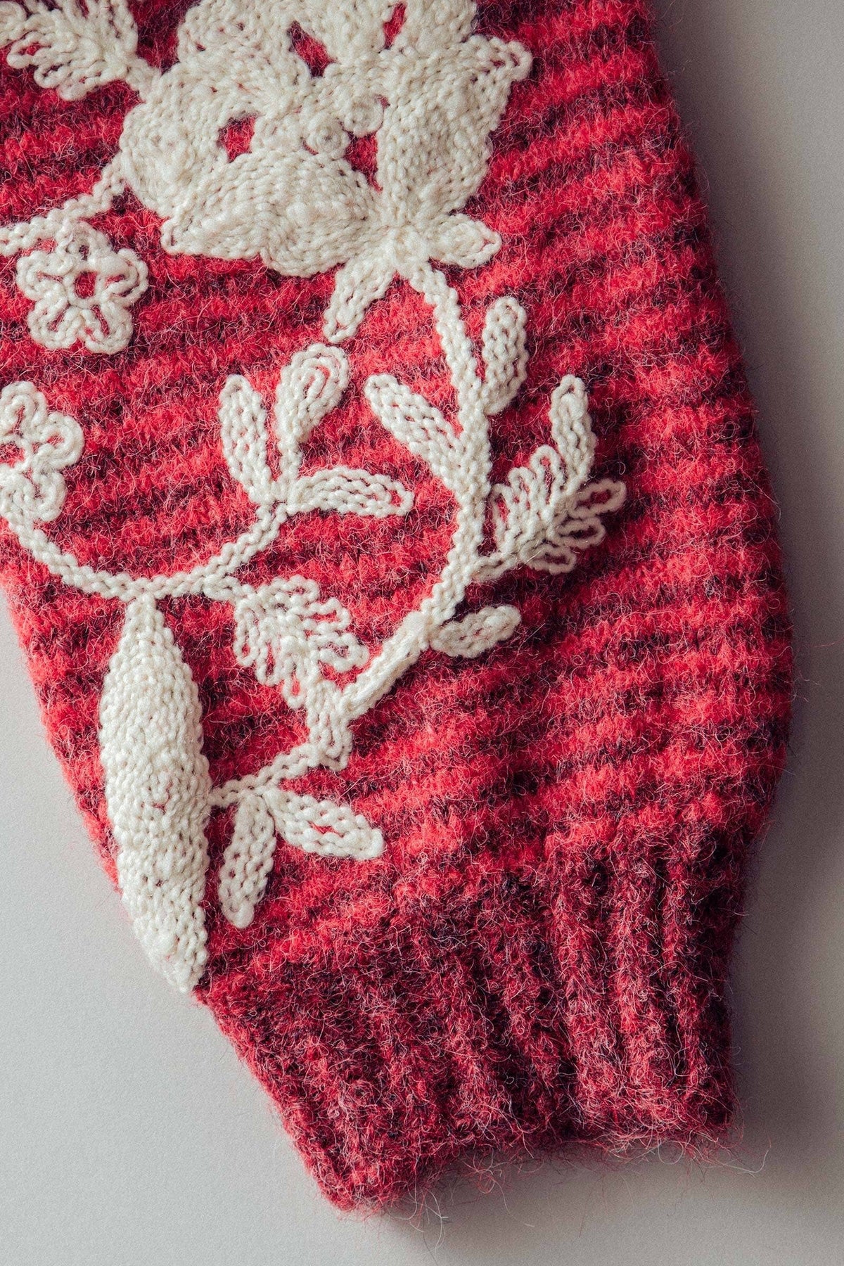 Floral Embroidered Striped Knit Sweater