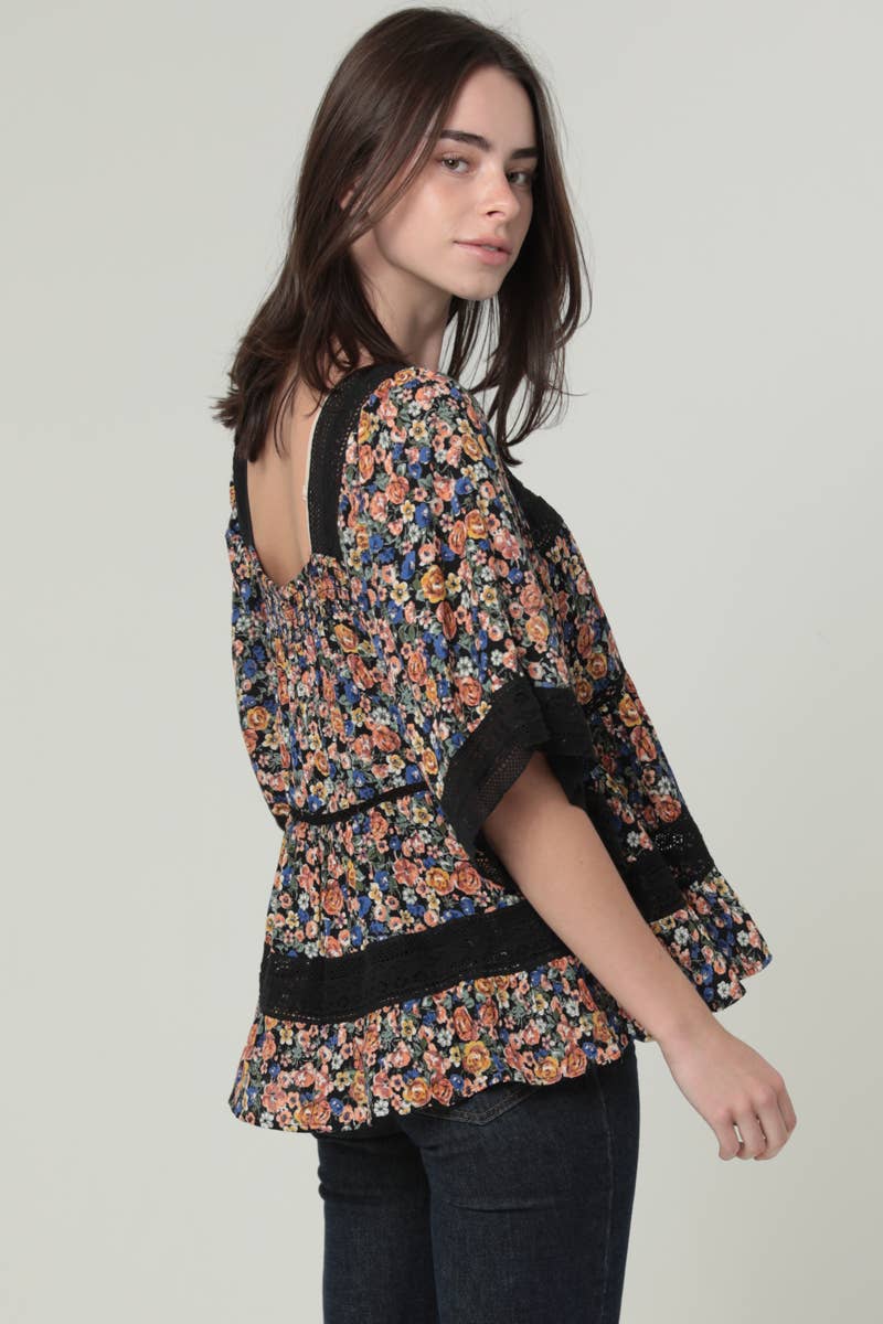 Lace Trim Square Neck Blouse