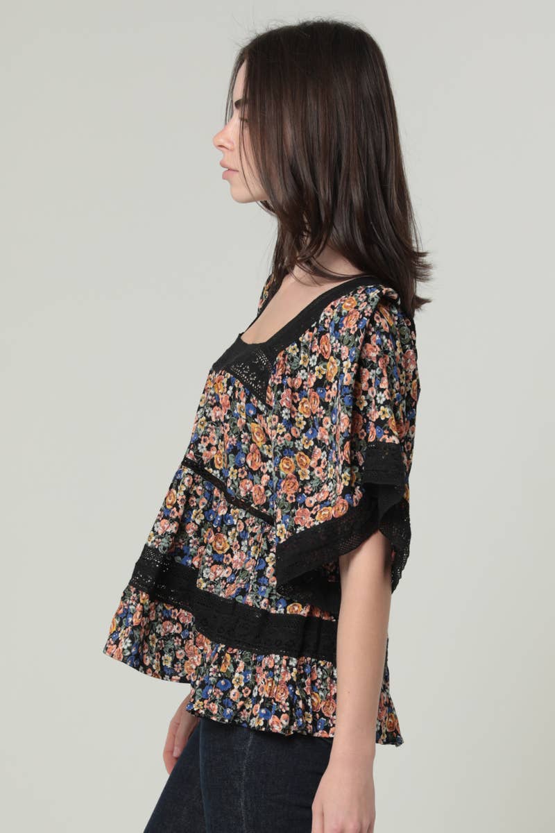 Lace Trim Square Neck Blouse