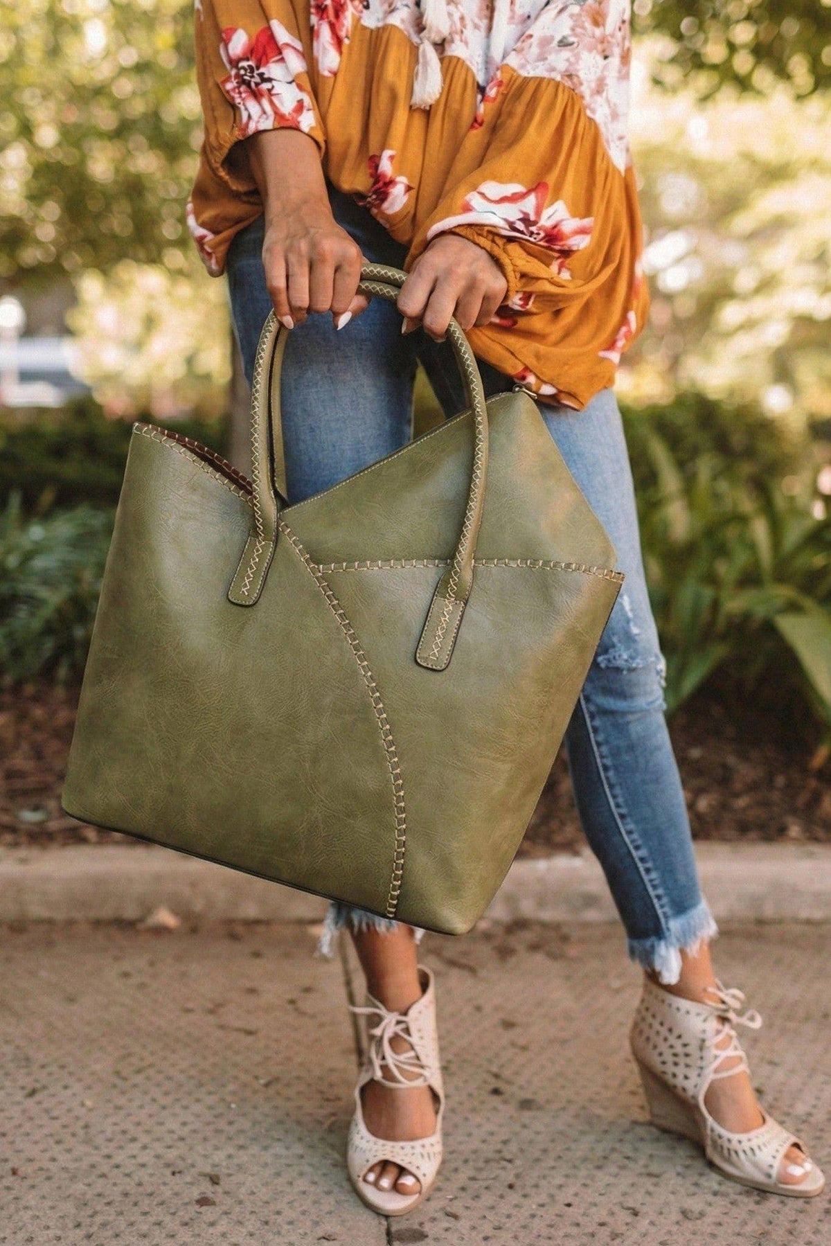Stitch Trim Detail Shoulder/Tote Set Bag