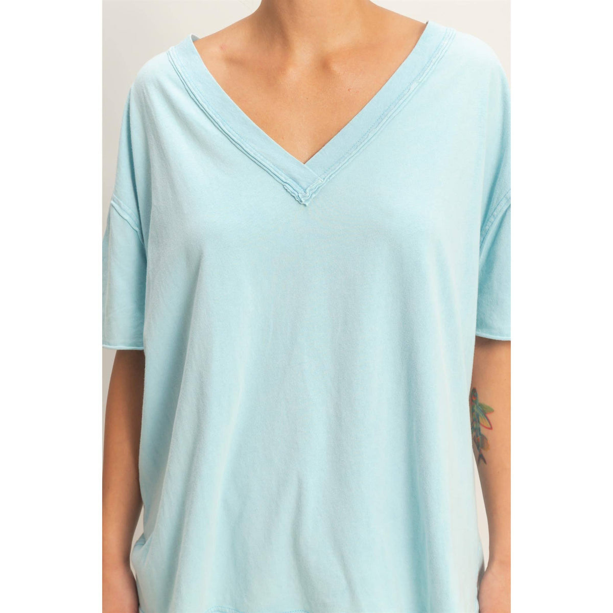 Washed V-Neck Oversized Tee