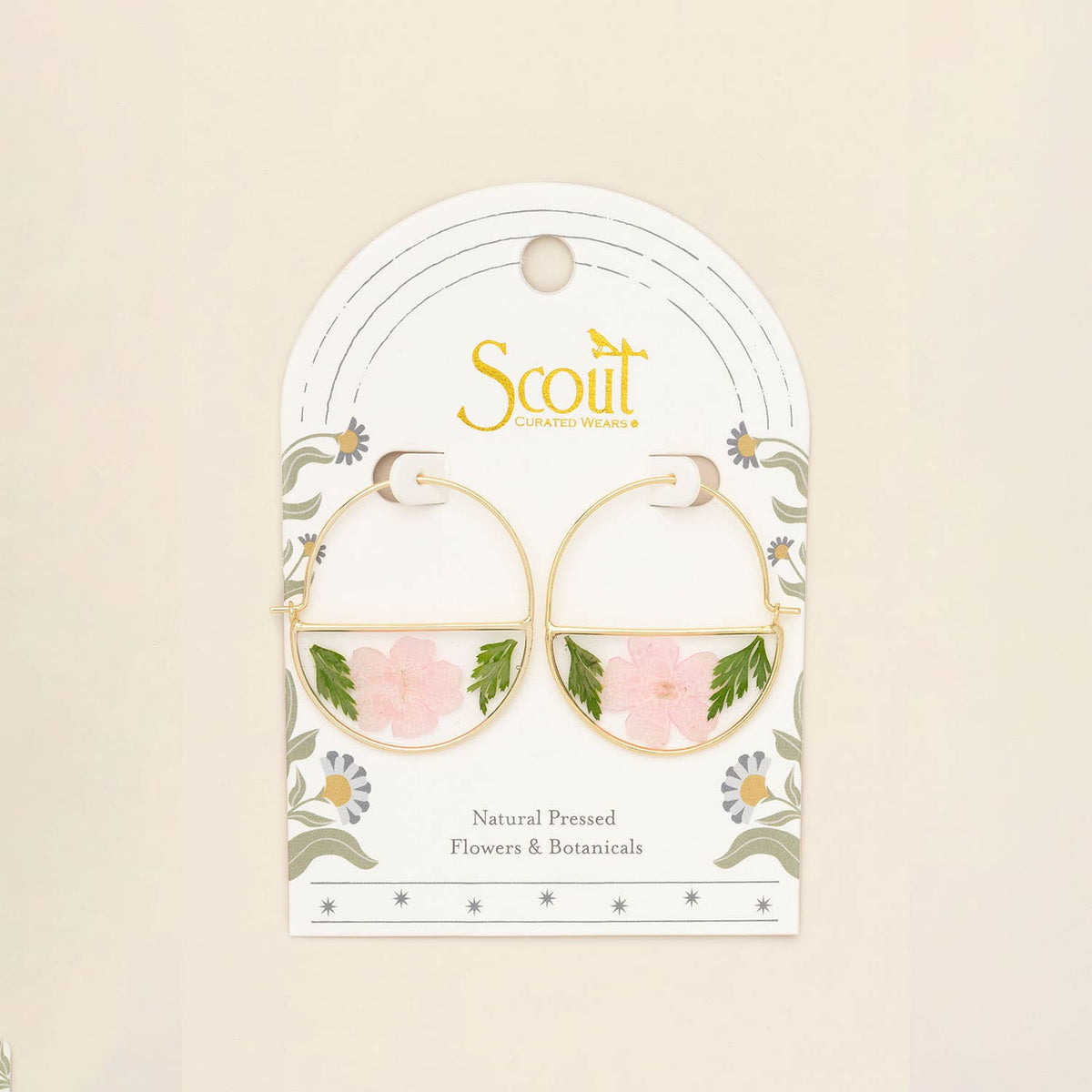 Pressed Flower Hoop Earring - Pink Cherry Blossom/Gold