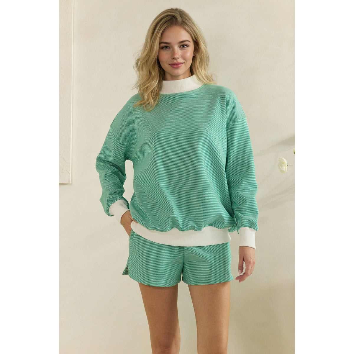 Striped Mock-Neck Lounge Sweatshirt