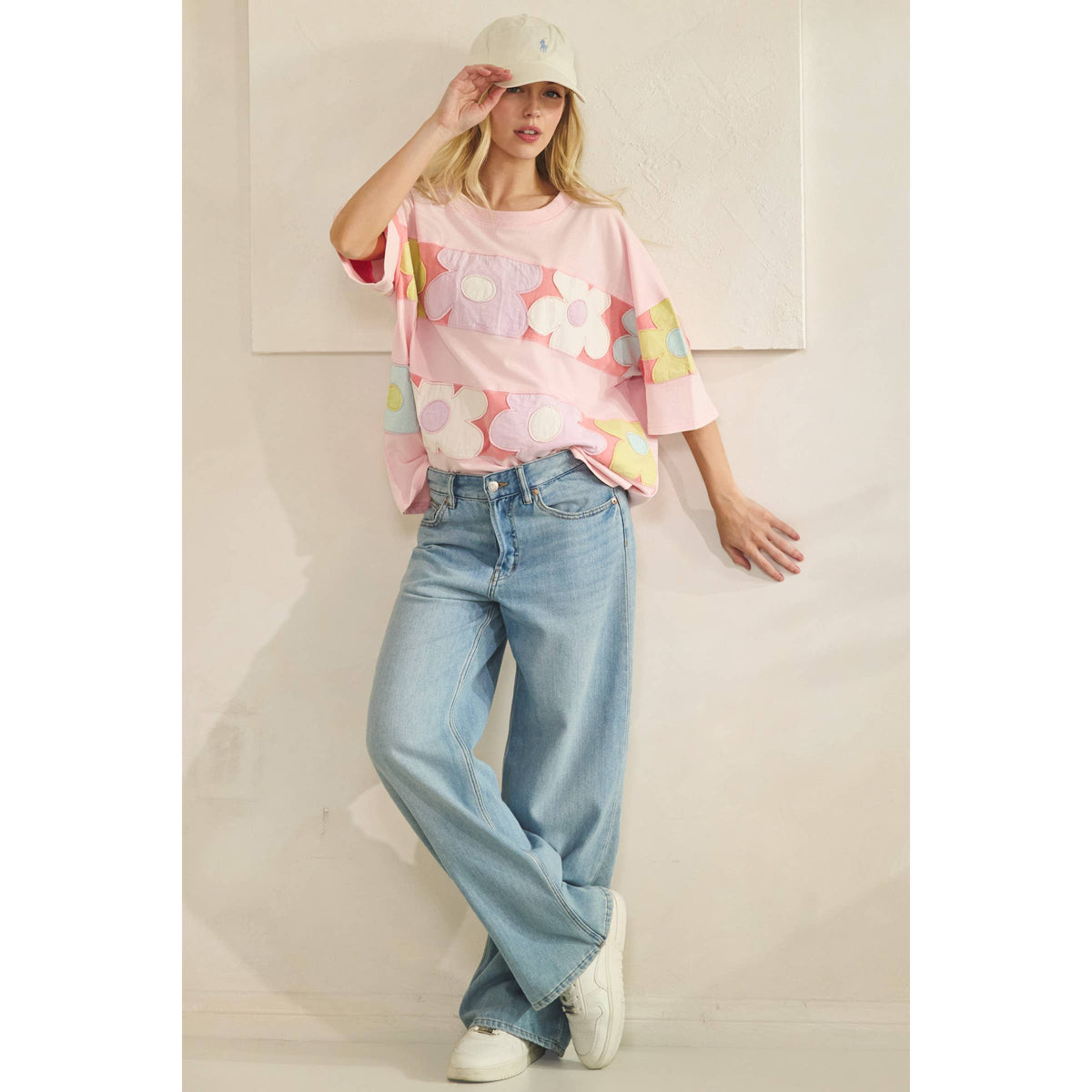 PASTEL FLORAL PATCHWORK OVERSIZED TEE (ST7836)