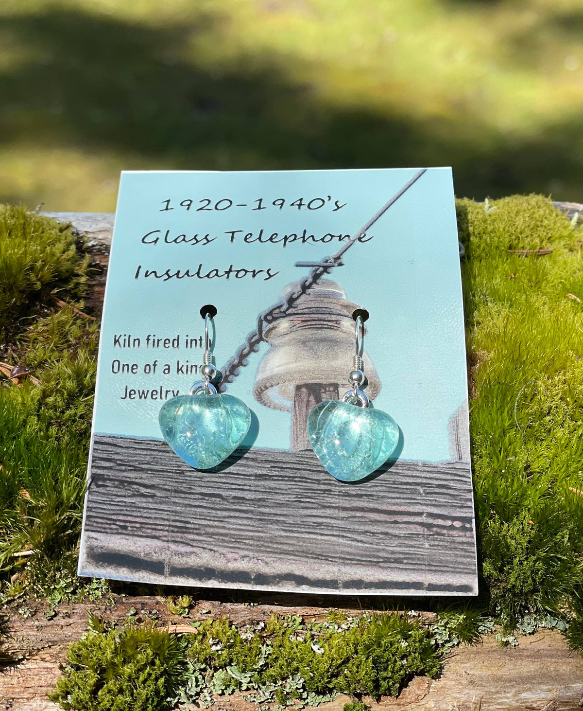 Vintage Telephone Insulator Heart Earrings Sterling Silver