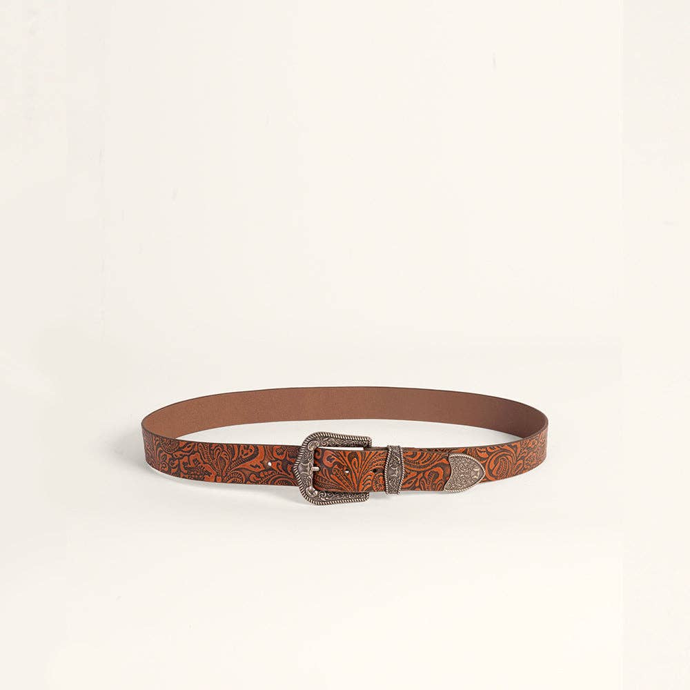 Sophia Turquoise Floral Embossed Leather Belt