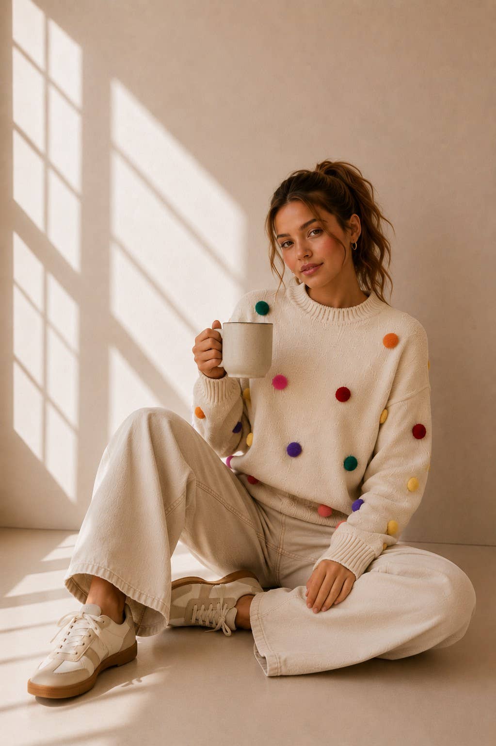 Colorful Pom Pom Knit Sweater
