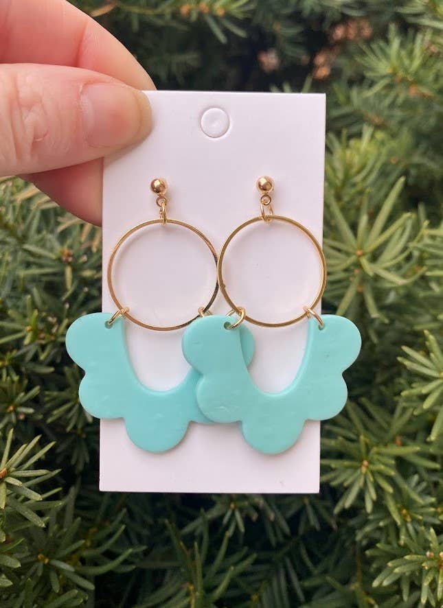 Aqua Clay Scalloped Statement Earrings