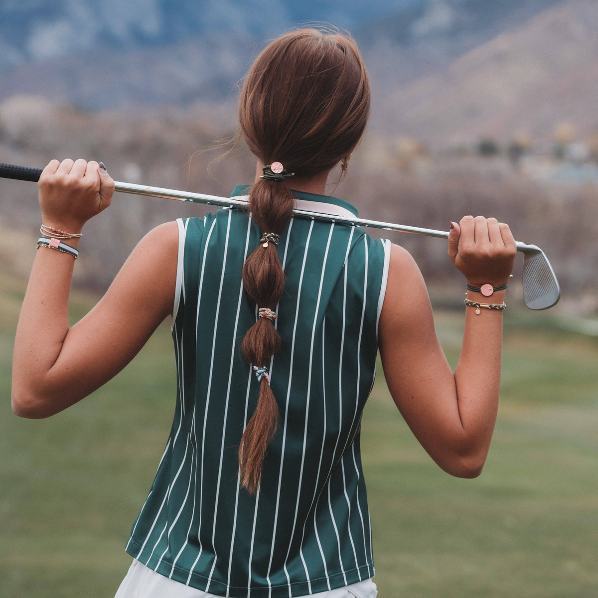 "Tee Time" Green & Pink Hair Tie Bracelets with Removable Ball Marker
