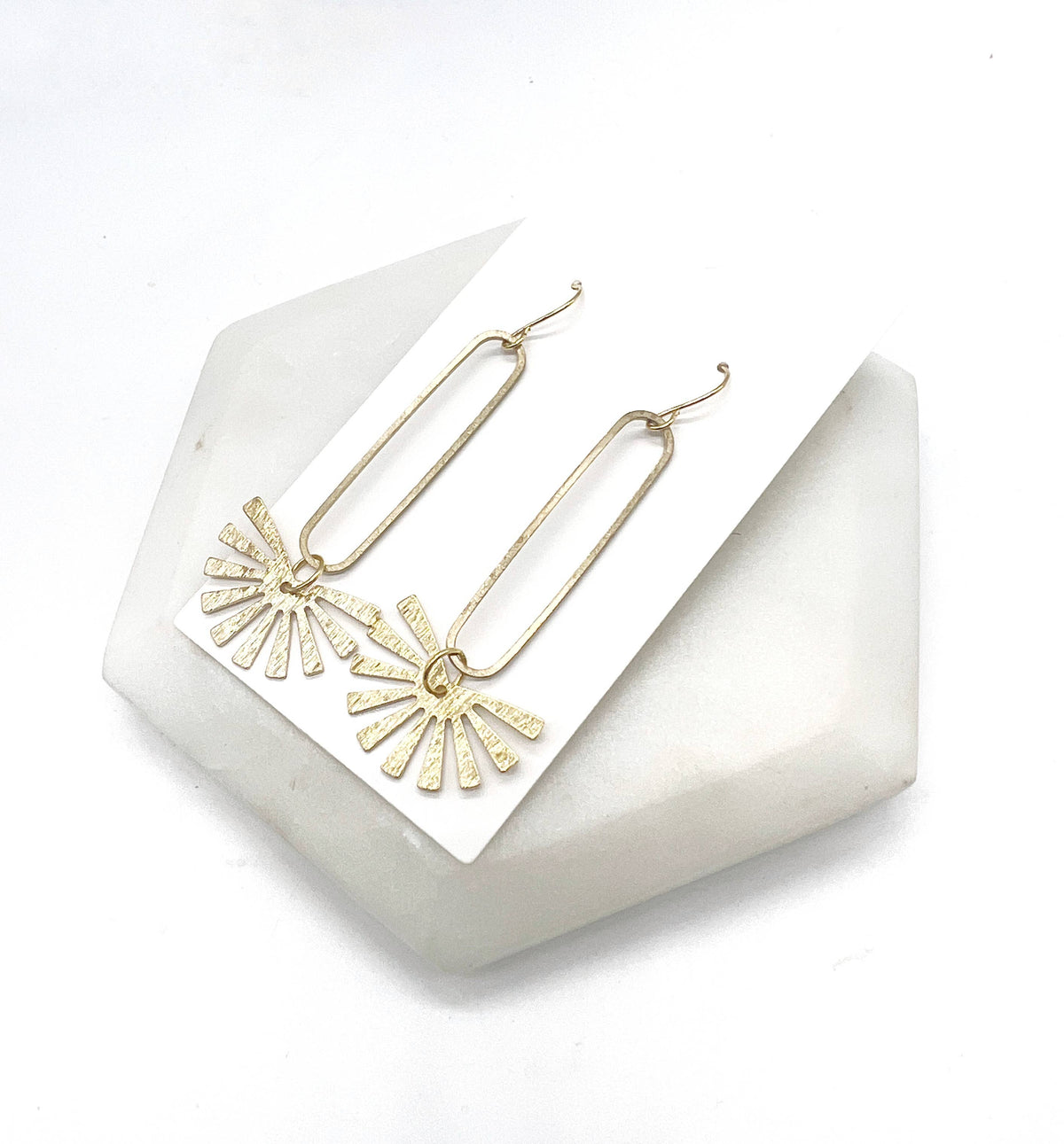 Gold Burst Long Drop Metal Statement Earrings