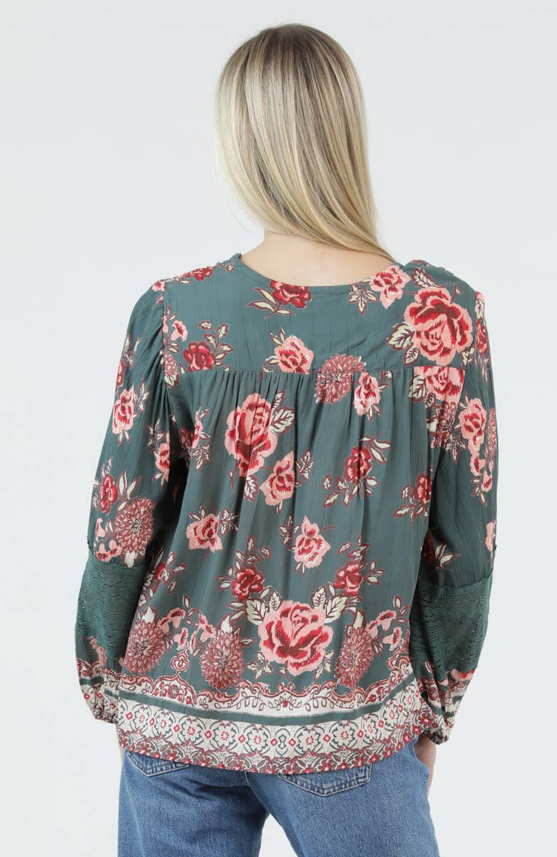 Floral V-Neck Ruffle Long Sleeve Top