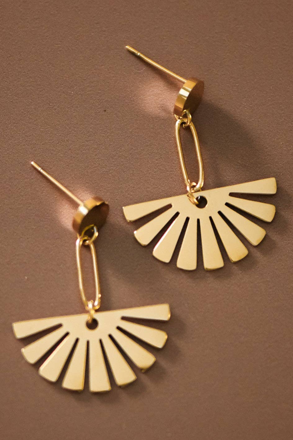 18K Gold PVD Plated Waterproof Stainless Steel Drop Earrings - 7527