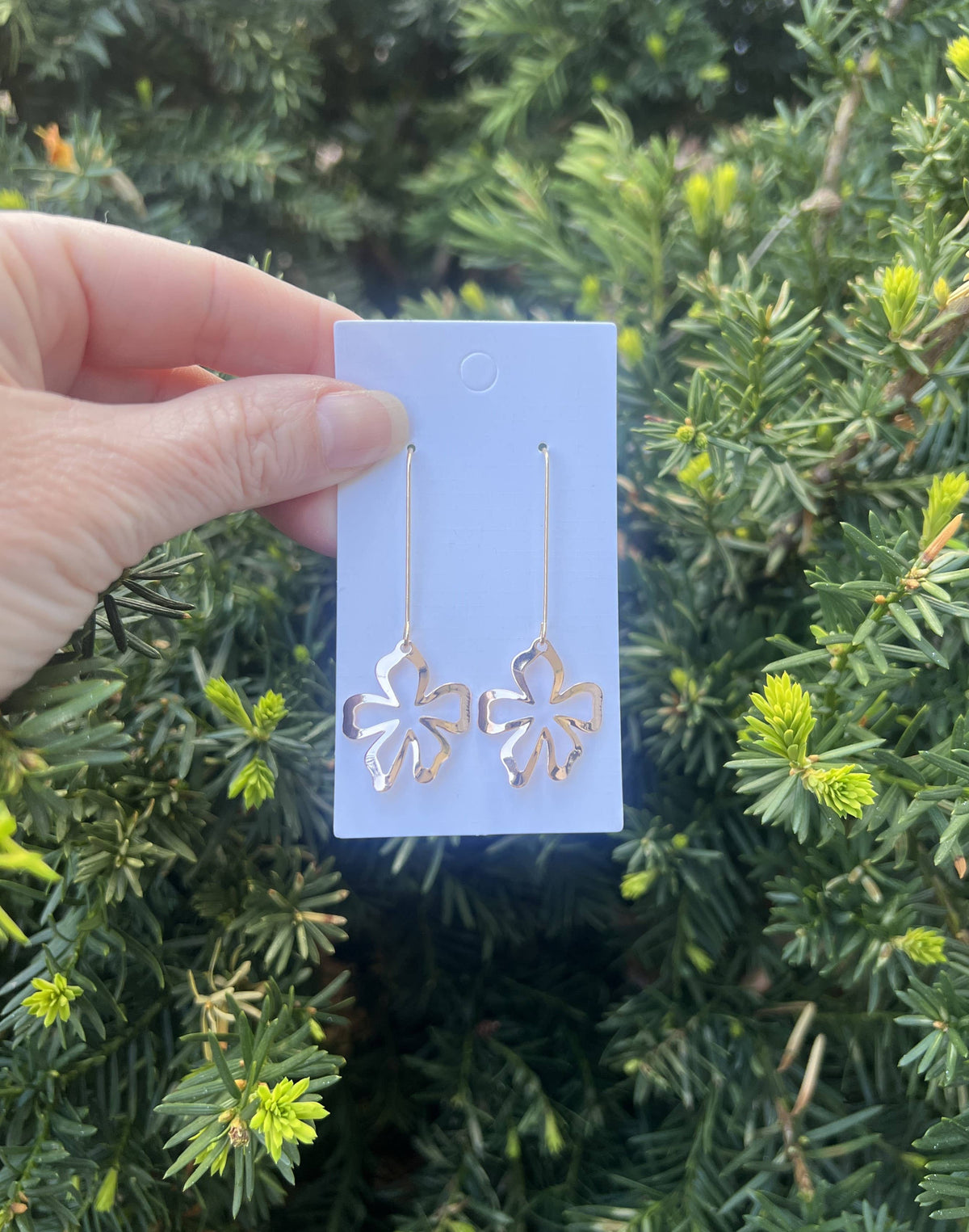 Rose Gold Metal Flower Gold Long Drop Earrings Floral