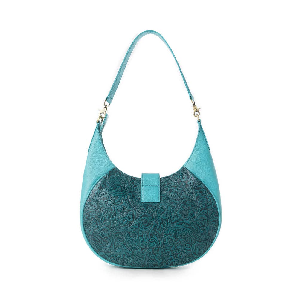 Prairie Aqua Embossed Leather Shoulder Bag