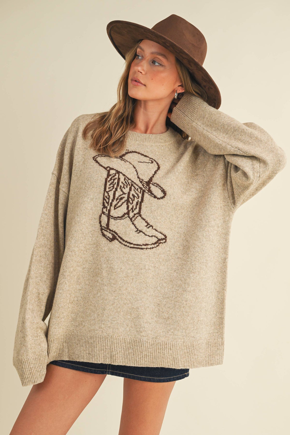 Western Cowboy Boot & Hat Graphic Knit Sweater
