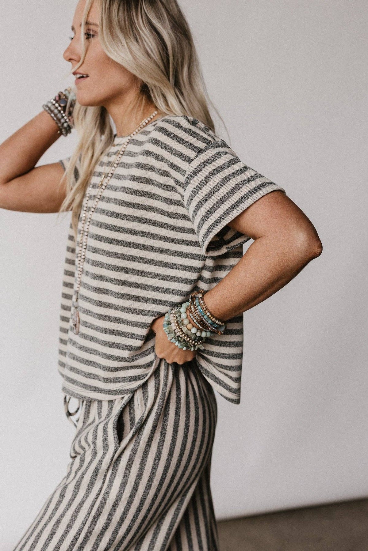 Ibiza Breeze Striped Top - Taupe Black