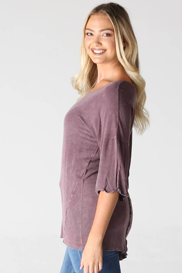 Brushed Rib Knit Soft Wash Drop Shoulder Tunic