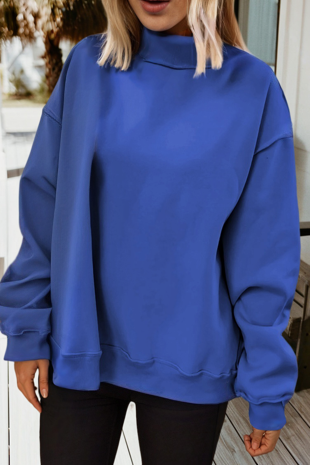 Reversible Mock Neck Drop Shoulder Sweatshirt