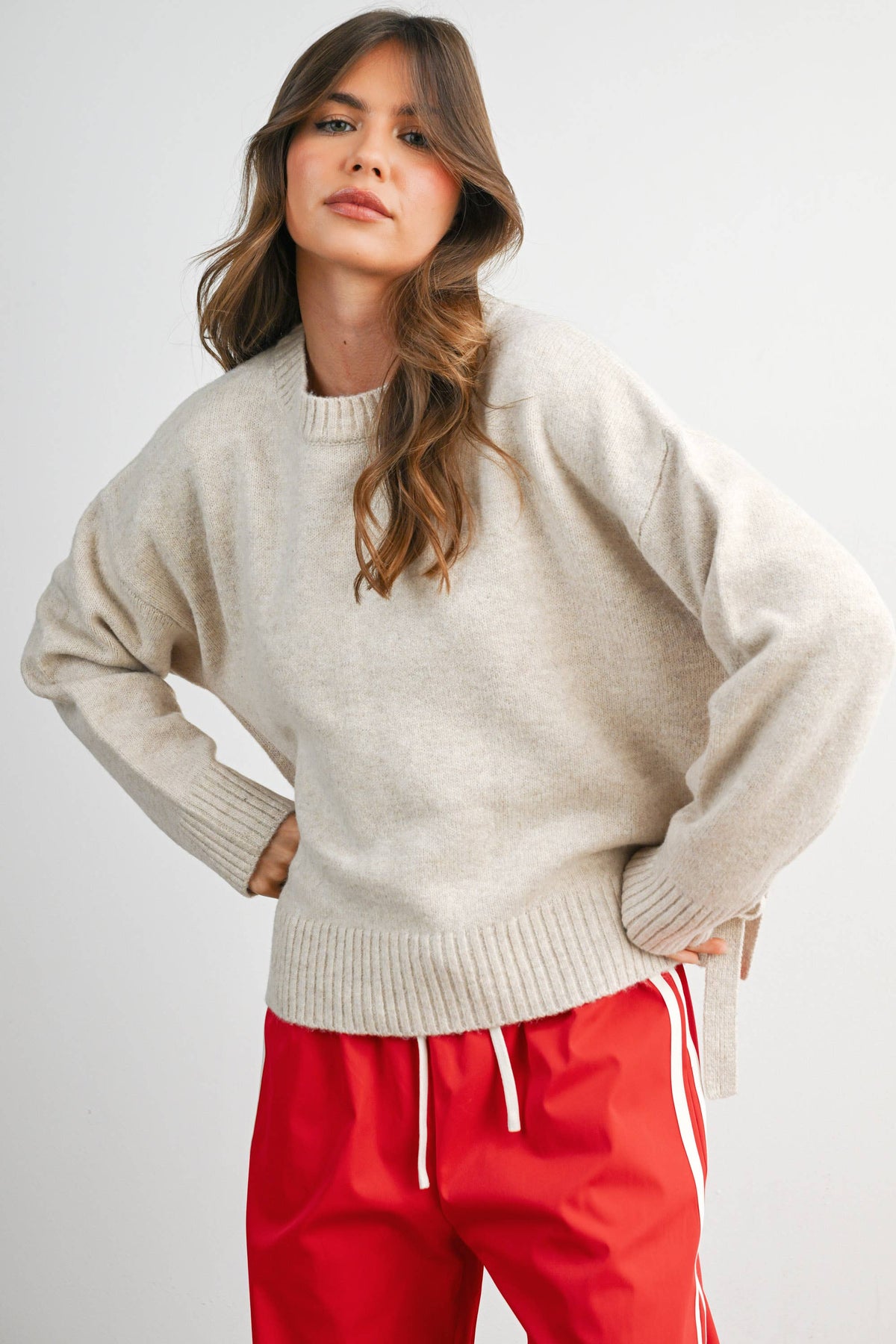 Tie Split-Hem Crewneck Long Sleeve Top - BMW7900
