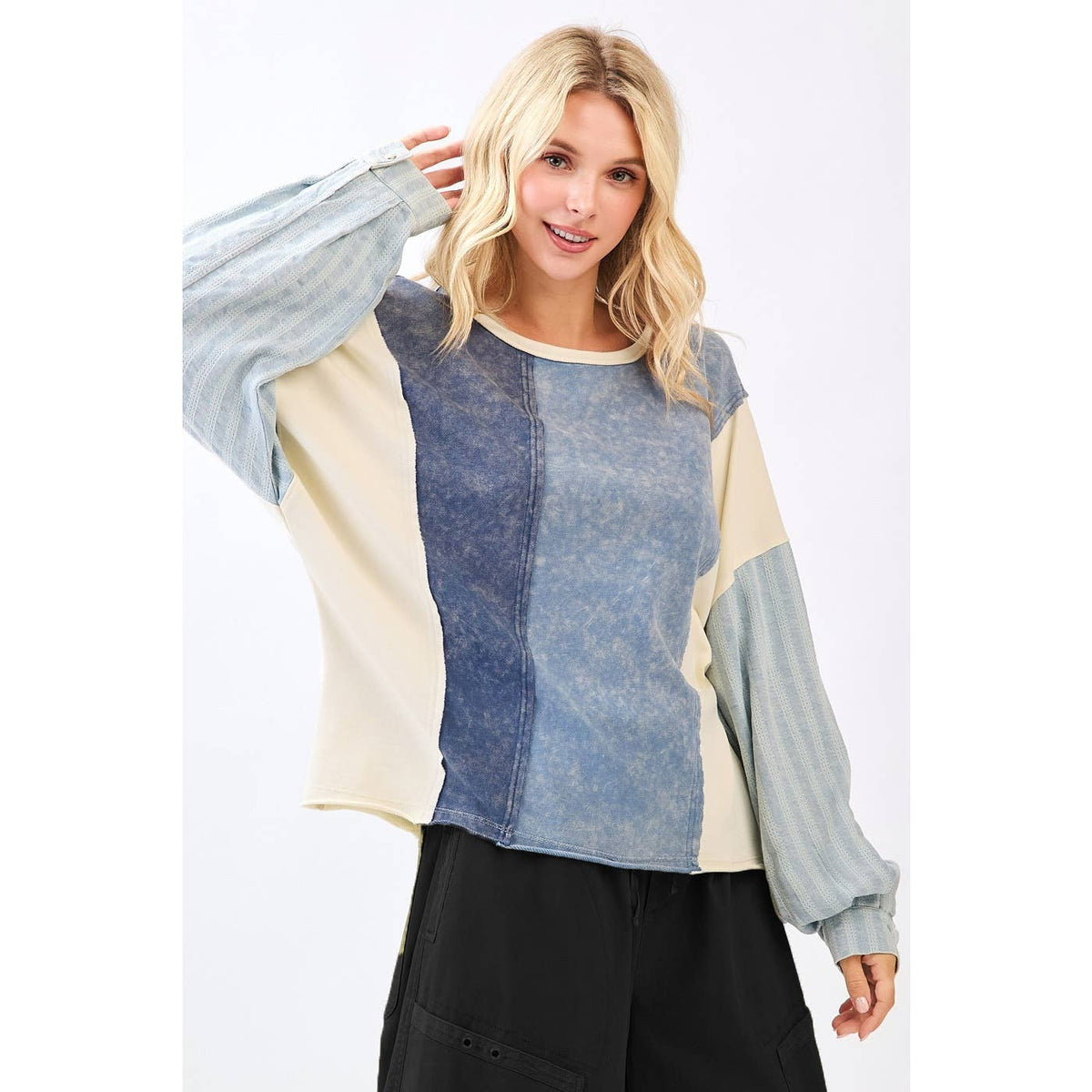 Patchwork Mixed Media Colorblock Top