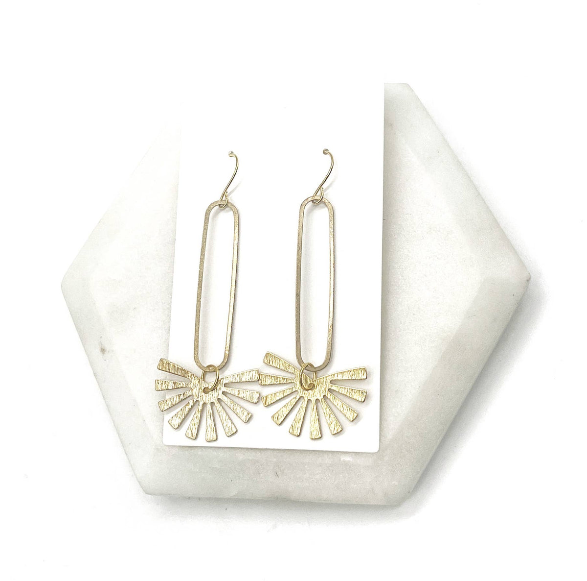 Gold Burst Long Drop Metal Statement Earrings