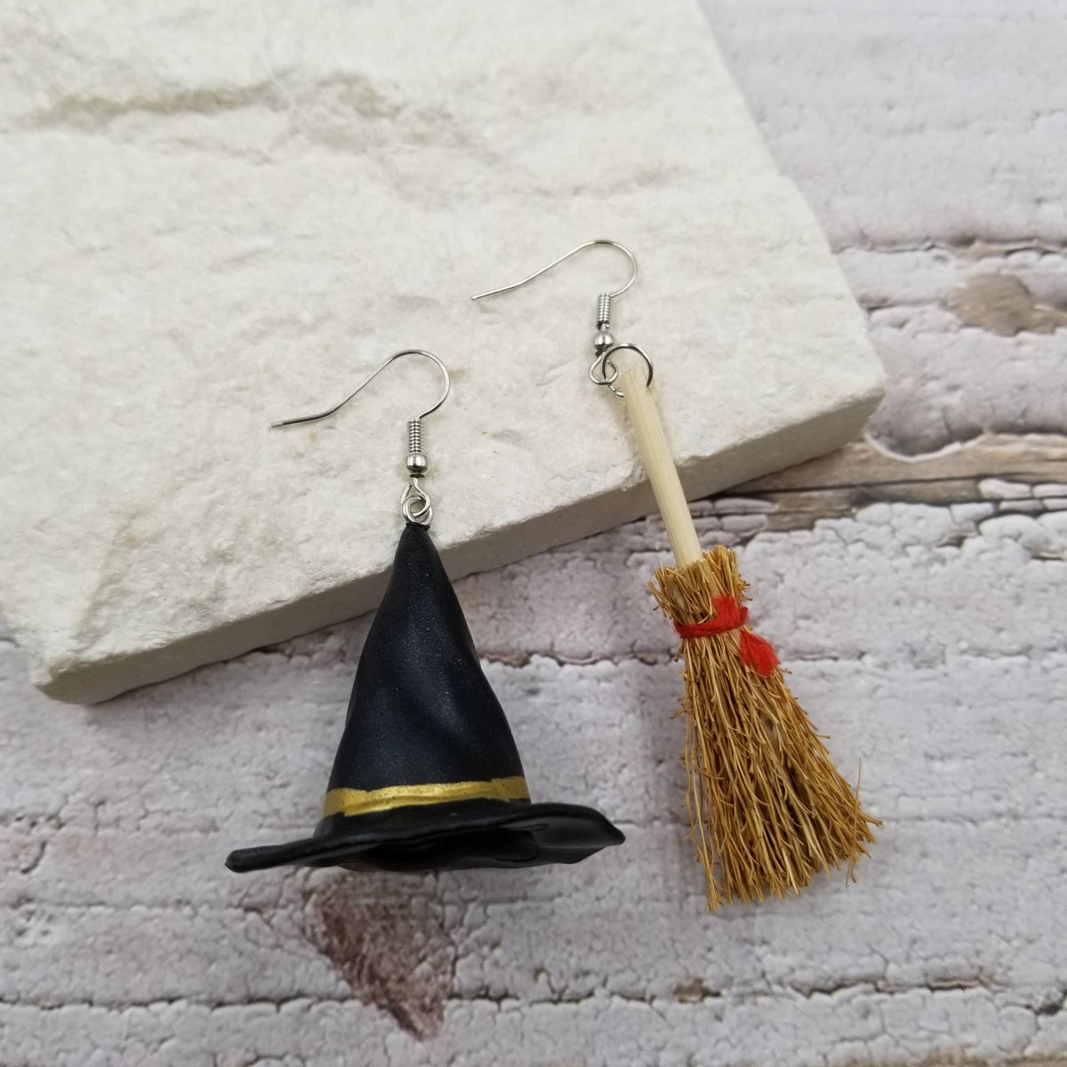 Witch Hat & Broom Halloween Earrings