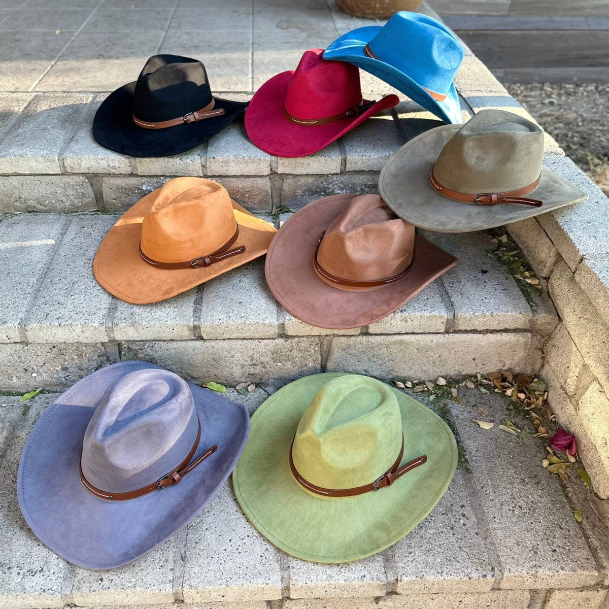 Vegan Suede Cowboy hat stiff Brim W/ Leather Belt
