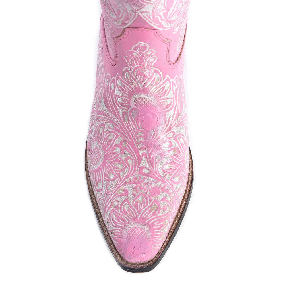 Pink Hand-Tooled Floral Western Boots
