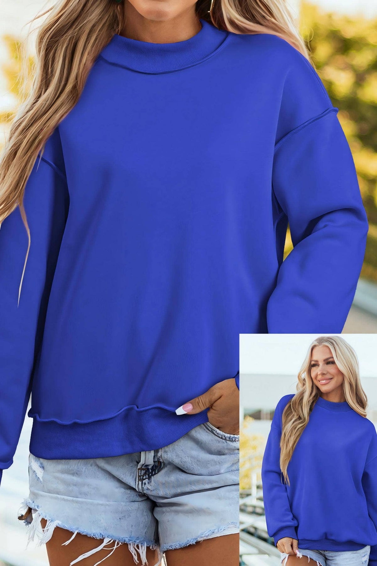 Reversible Mock Neck Drop Shoulder Sweatshirt