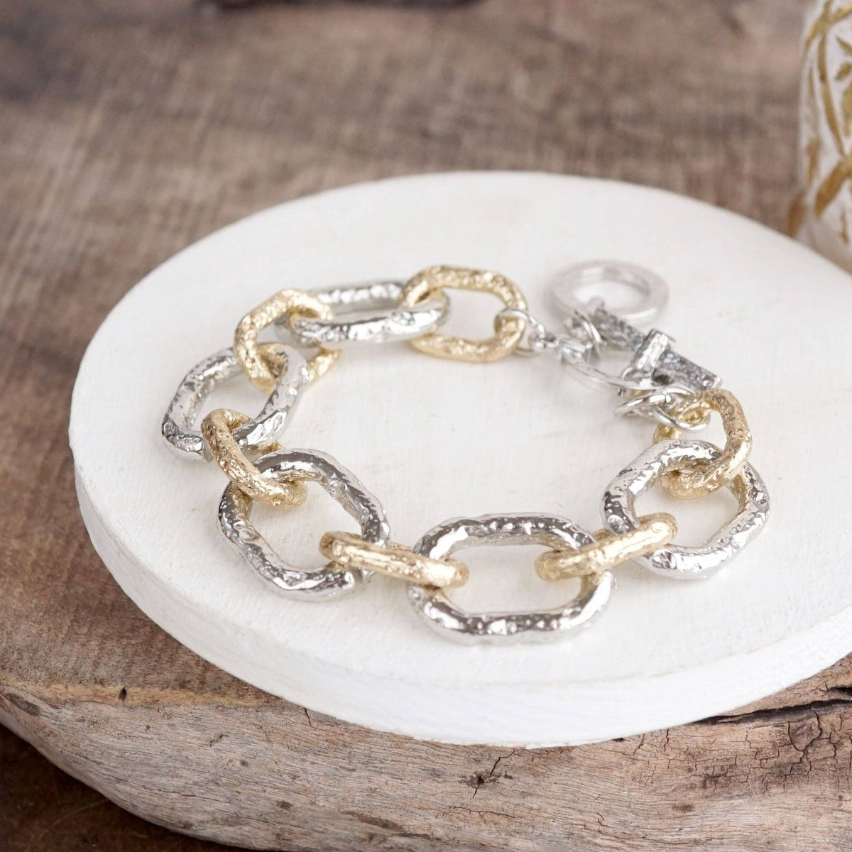Chunky Chain Rectangle Link Bracelet Worn Gold Silver - Luxe Link