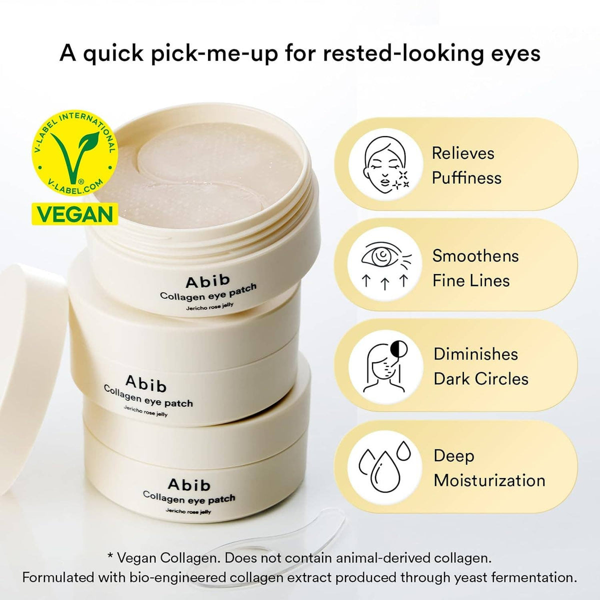 Abib Vegan Collagen Eye Patches for Wrinkles & Fine Line with Jericho Rose Jelly & Peptides, 60 Count, Korean Skin Care