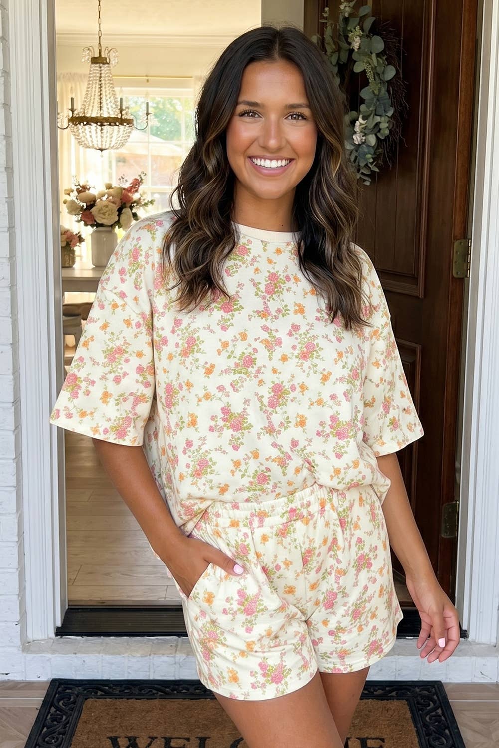 LAS Floral Oversized Tee and Shorts Set