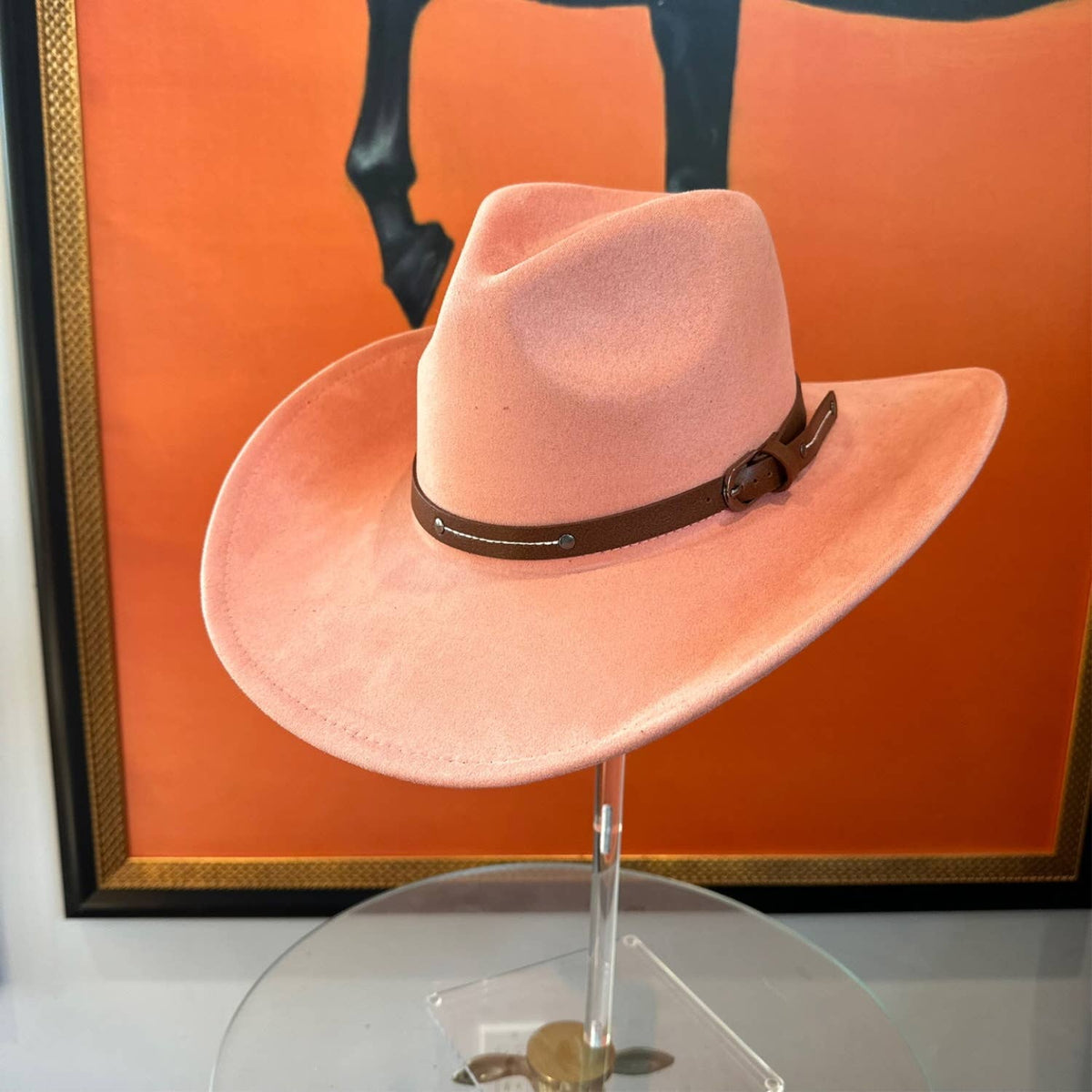 Vegan Suede Cowboy hat stiff Brim W/ Leather Belt