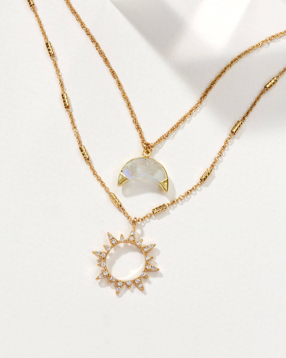 Sun & Moon Moonstone Layered Necklace Set