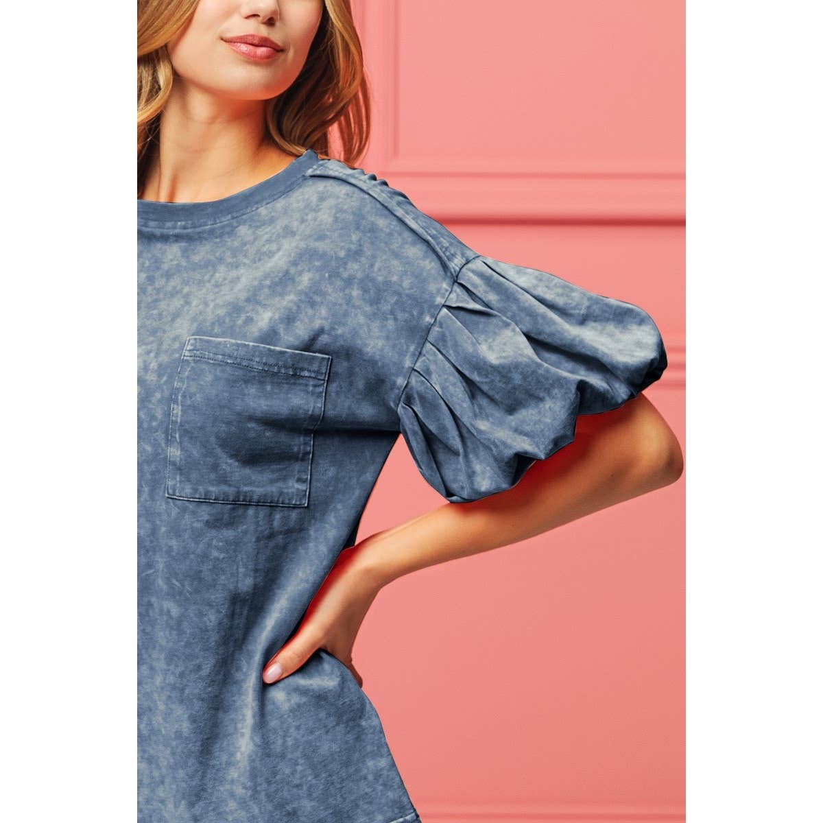 Mineral Washed Puff Sleeve Jersey Top
