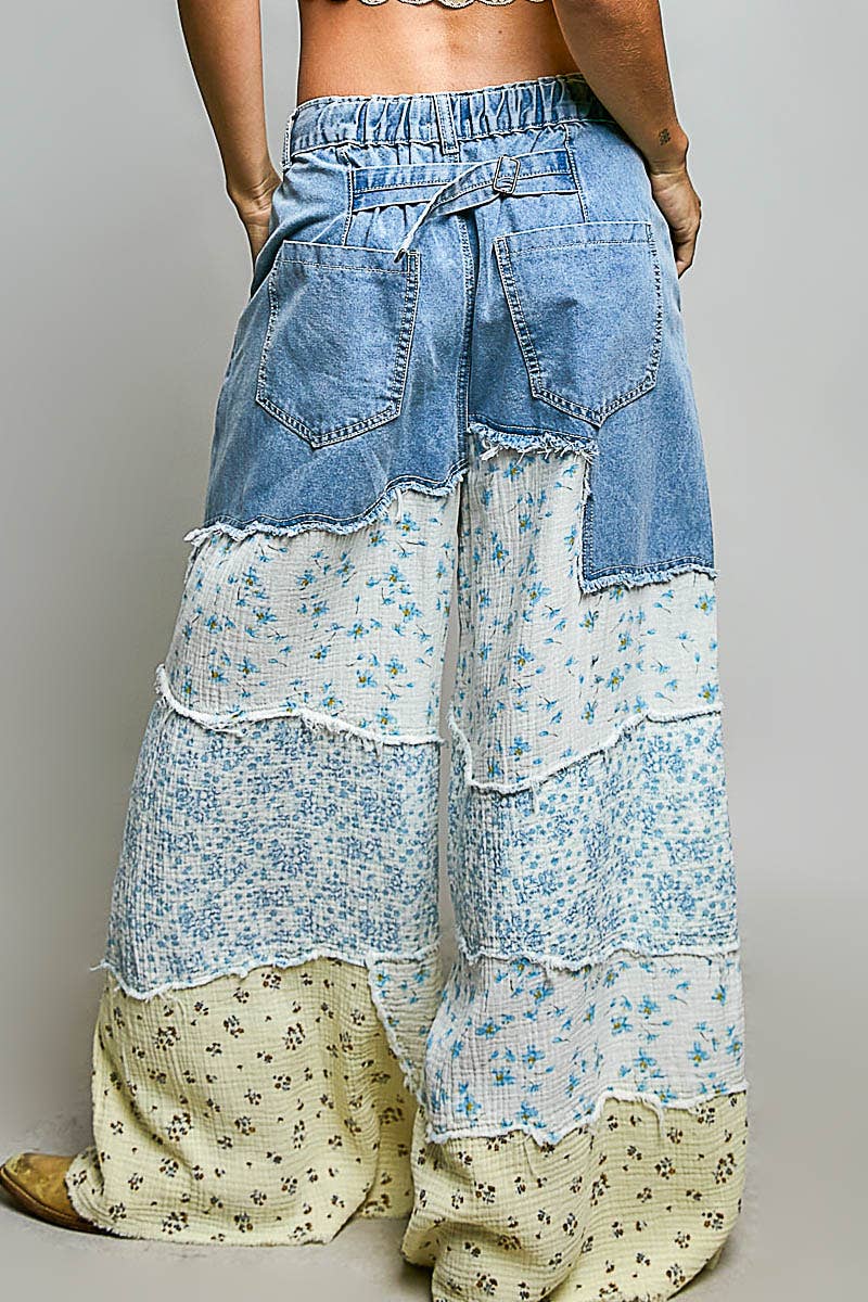 Asymmetrical Patchwork Twill Pants
