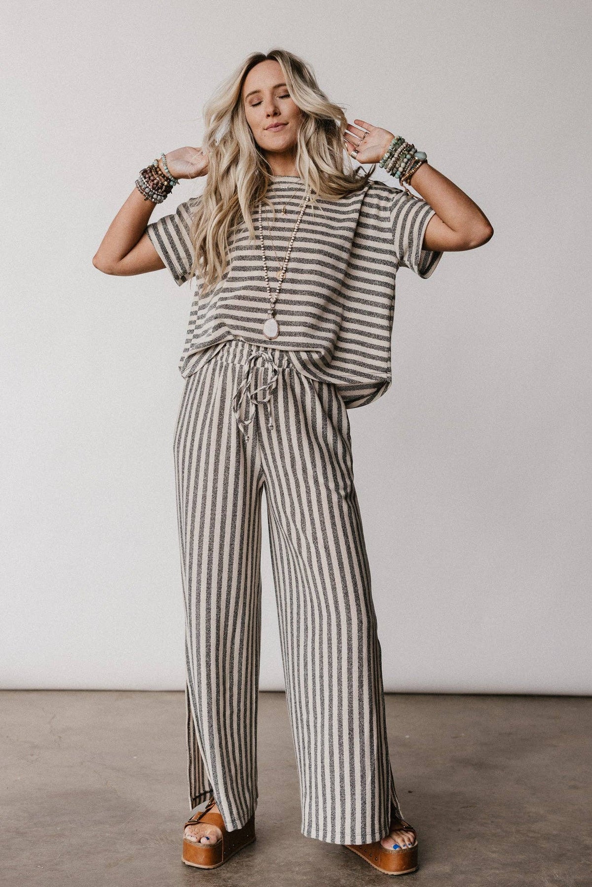 Ibiza Breeze Striped Top - Taupe Black