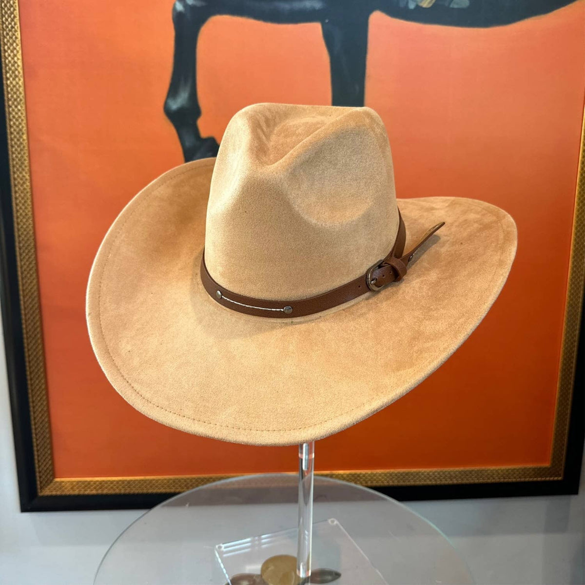 Vegan Suede Cowboy hat stiff Brim W/ Leather Belt