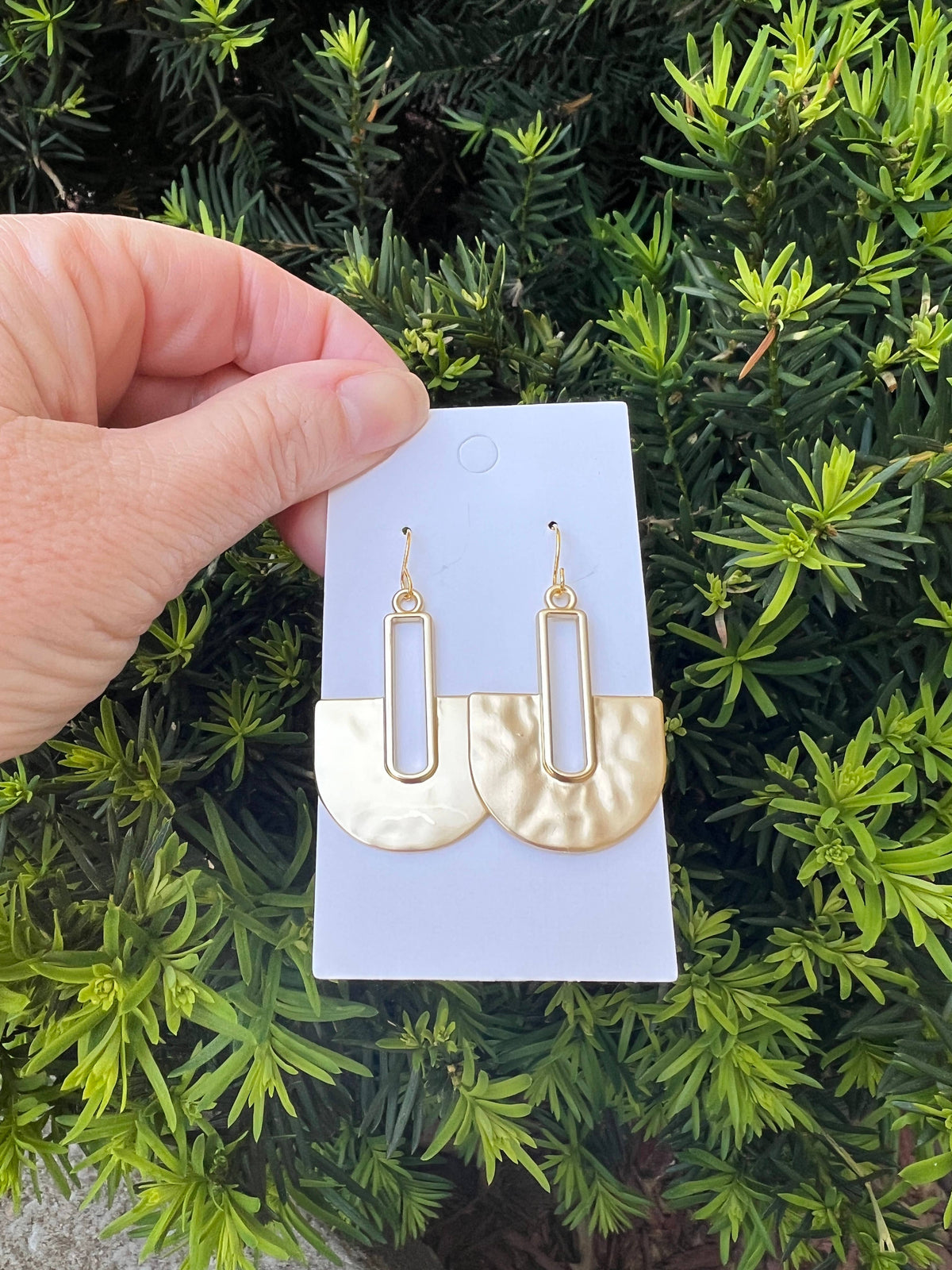 Gold Metal Fan Pendant Statement Earrings