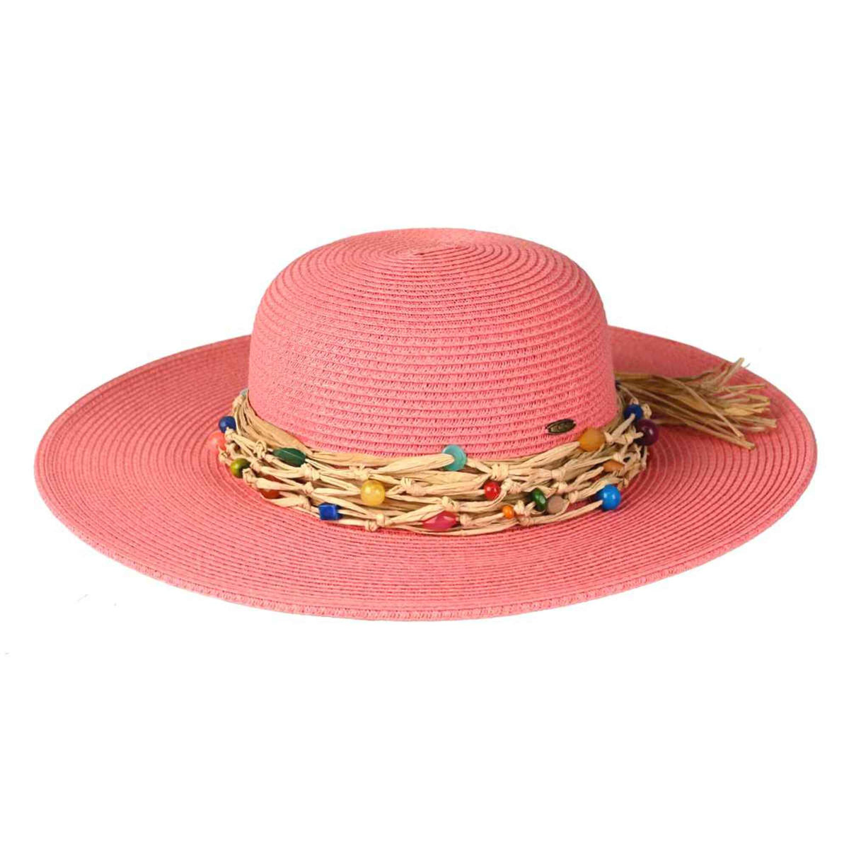 Gloria Colorful Bead Trim Wide Brim Hat