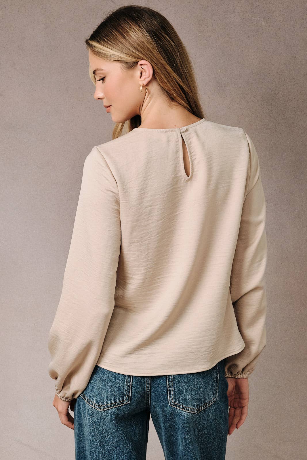 Round Neck Long Sleeve Front Tie Top