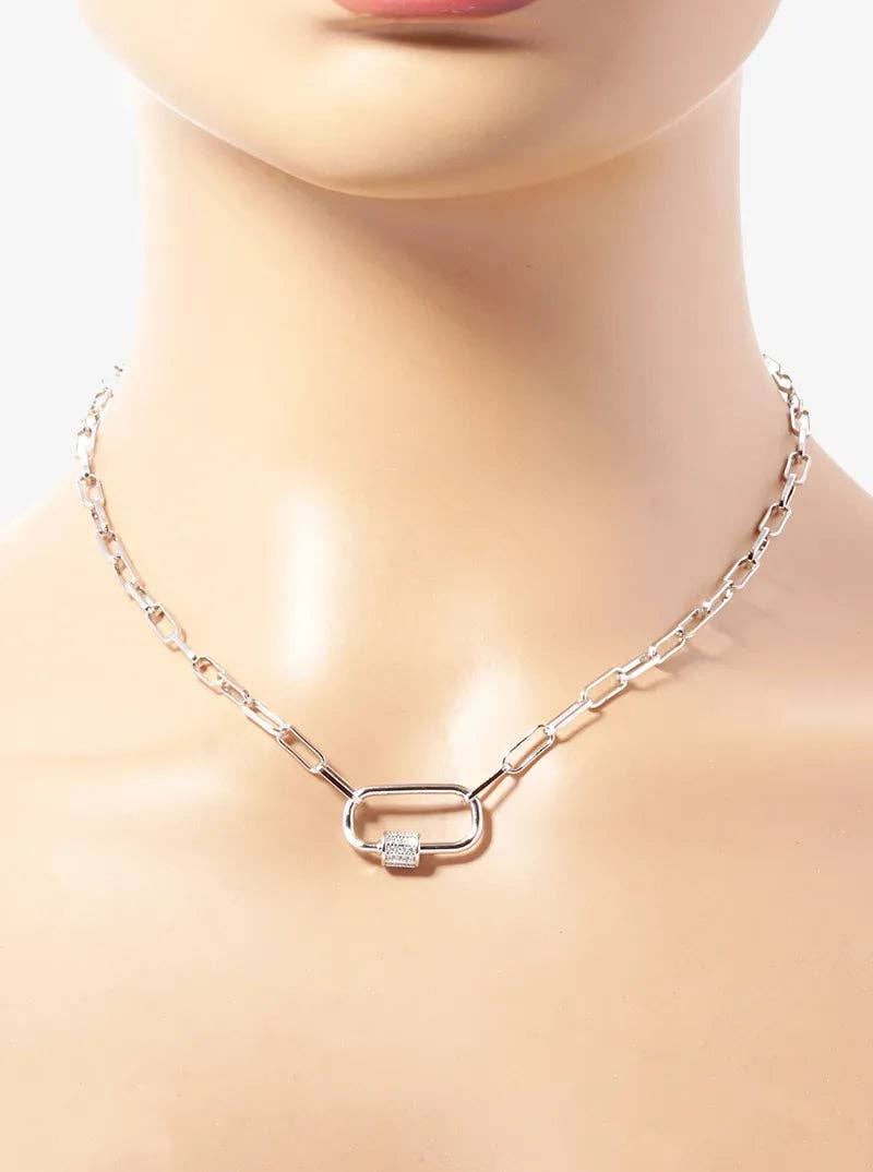 Pavé CZ Carabiner Pendant Necklace