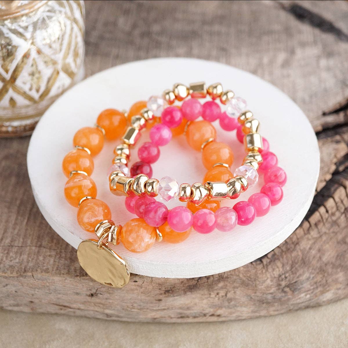 Stretchy Beaded Summer Bracelets - Gilded Sorbet Stack – Set of 3