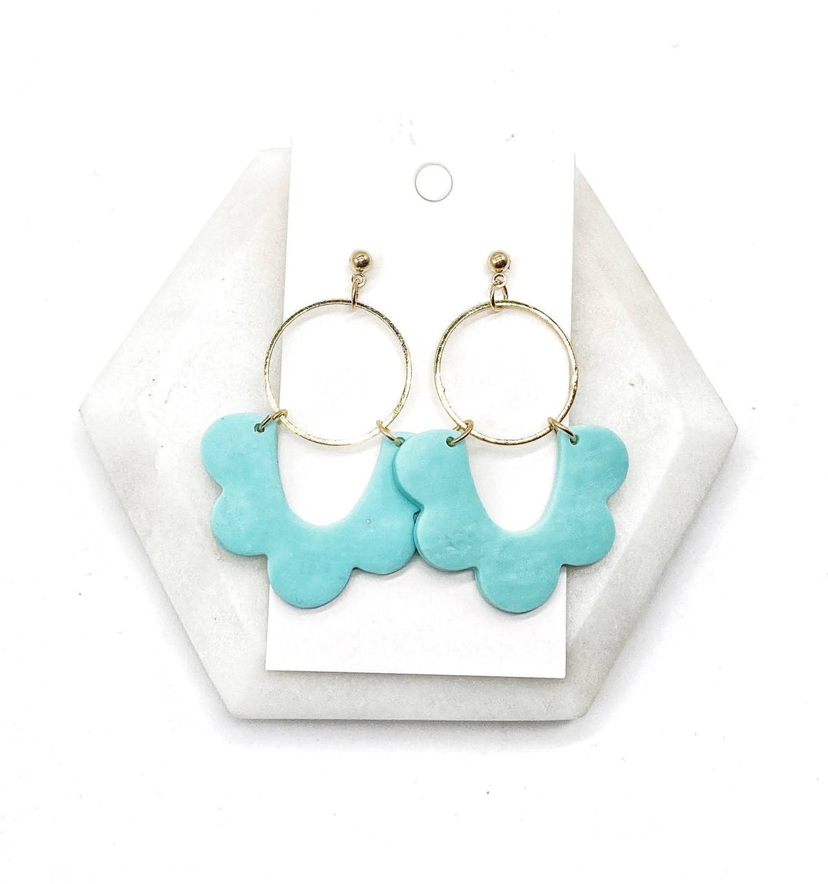 Aqua Clay Scalloped Statement Earrings
