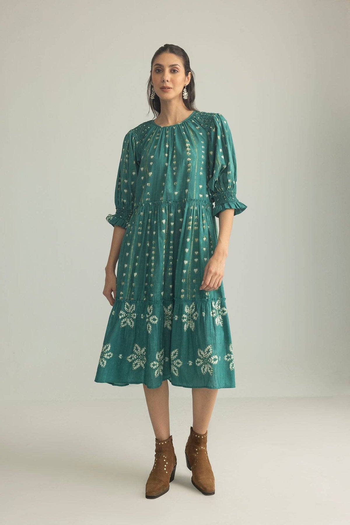 Canyon Teal Heart & Floral Maxi Dress