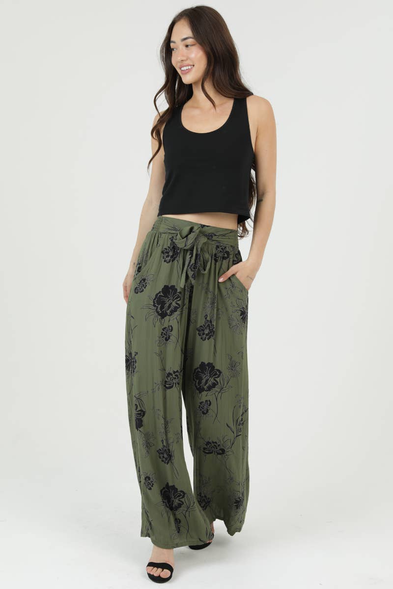 Tie Waist Wide Leg Pants