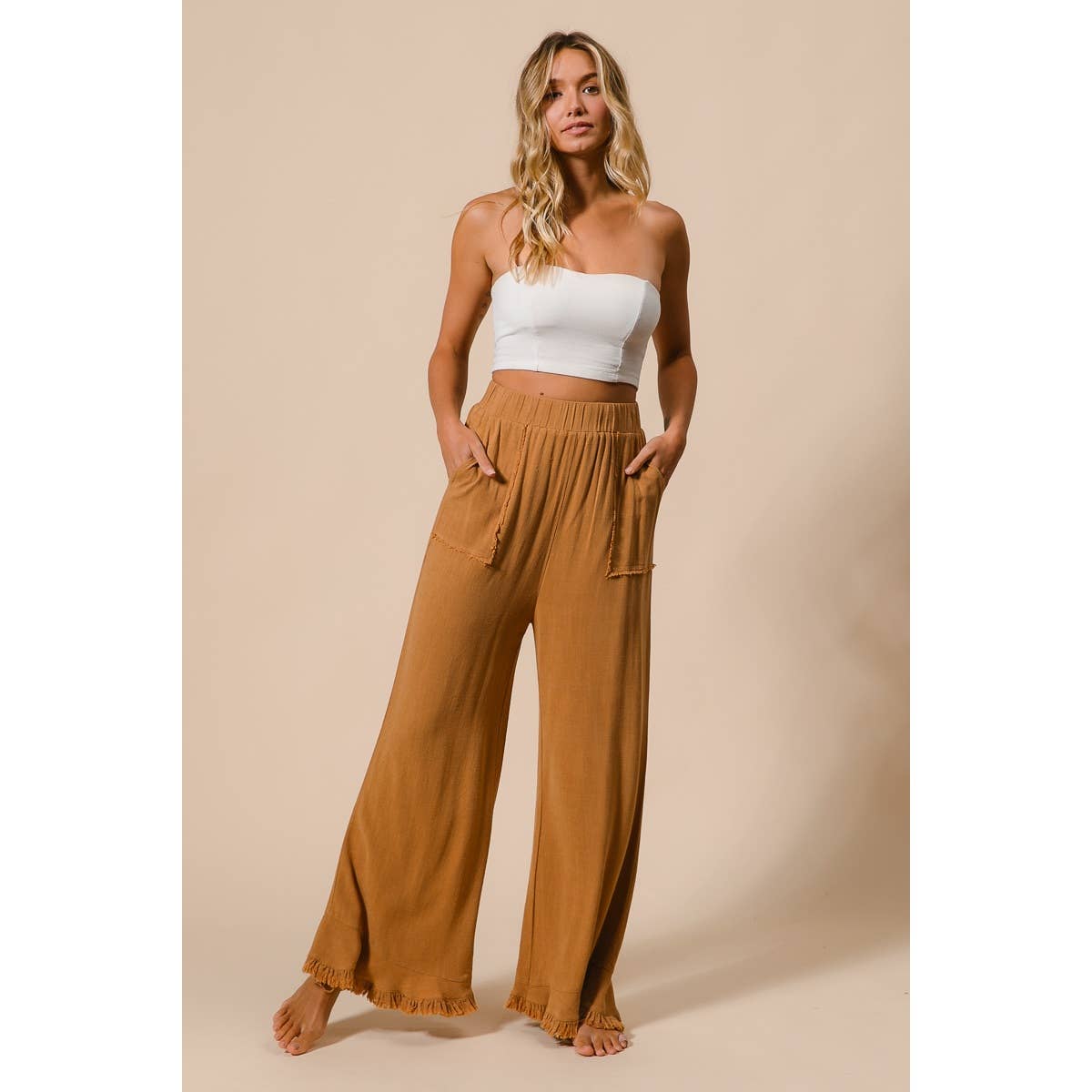 Washed Frayed Pants with Side Pocket