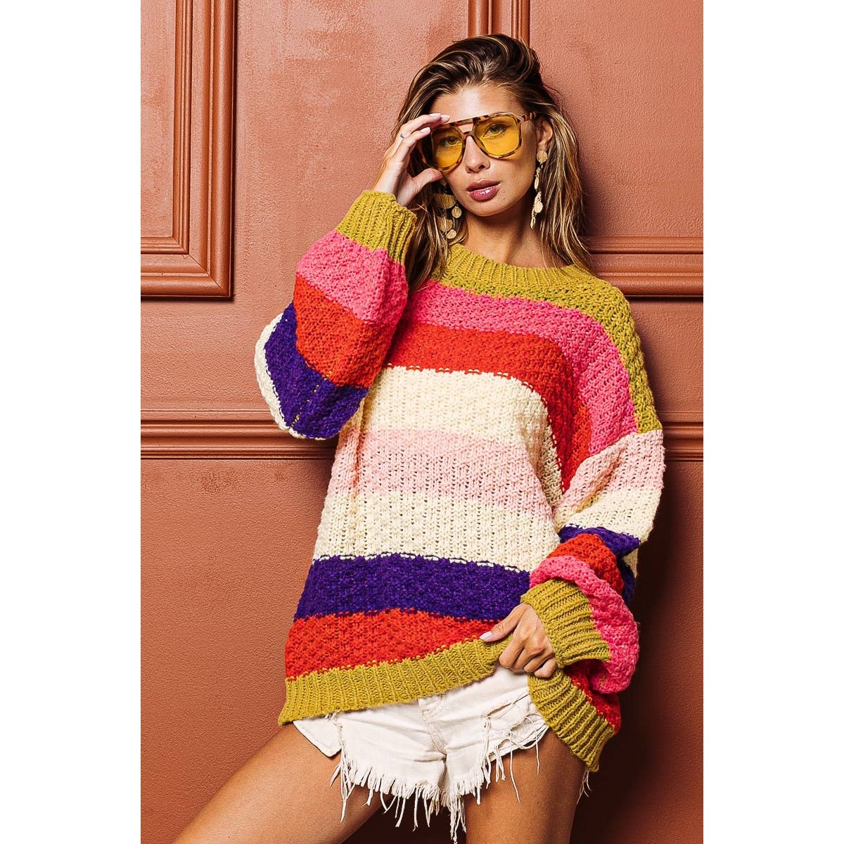 Stripe Color Block Chunky Sweater Pullover