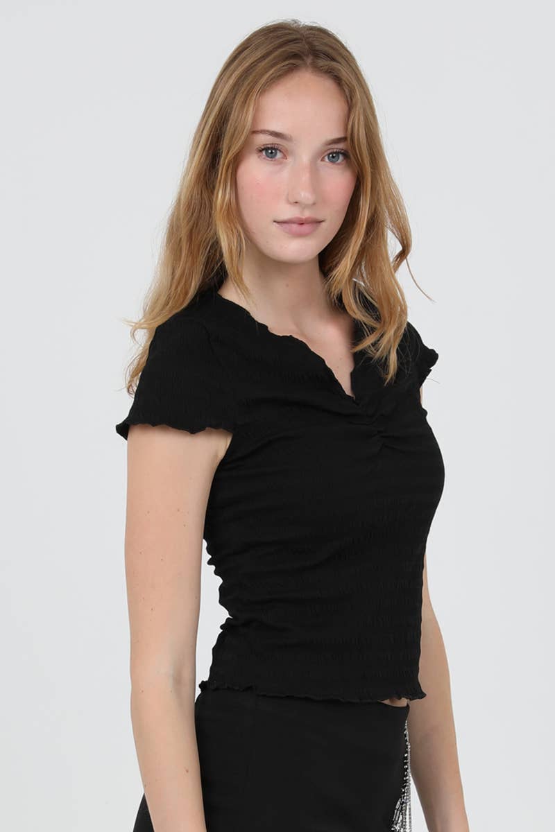 V-Neck Lettuce Edge Baby Tee