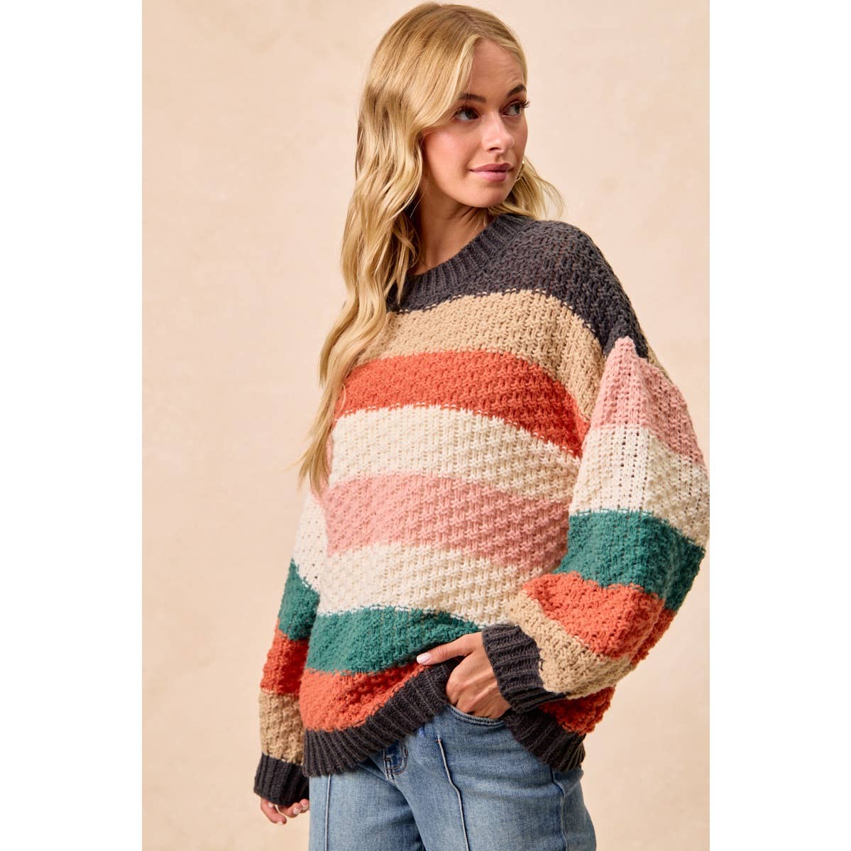 Stripe Color Block Chunky Sweater Pullover